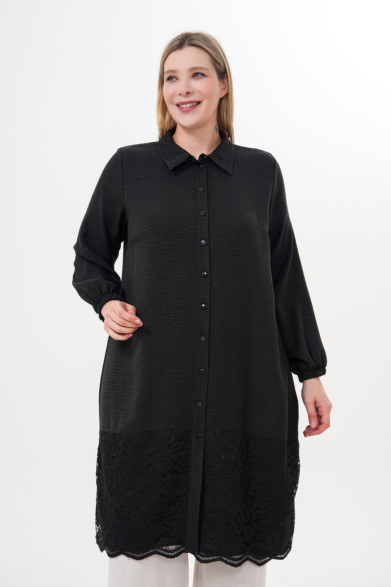 MSB Linen Lace Long Shirt Black