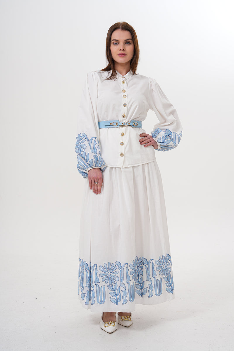 WM Rebeca Skirt Set Ecru&Blue