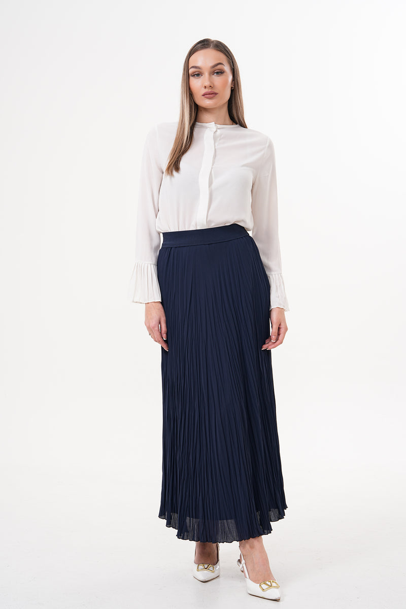 SZ Chiffon Pleated Skirt Navy Blue