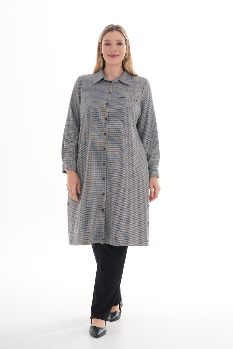 SR Side Button Long Shirt Blue