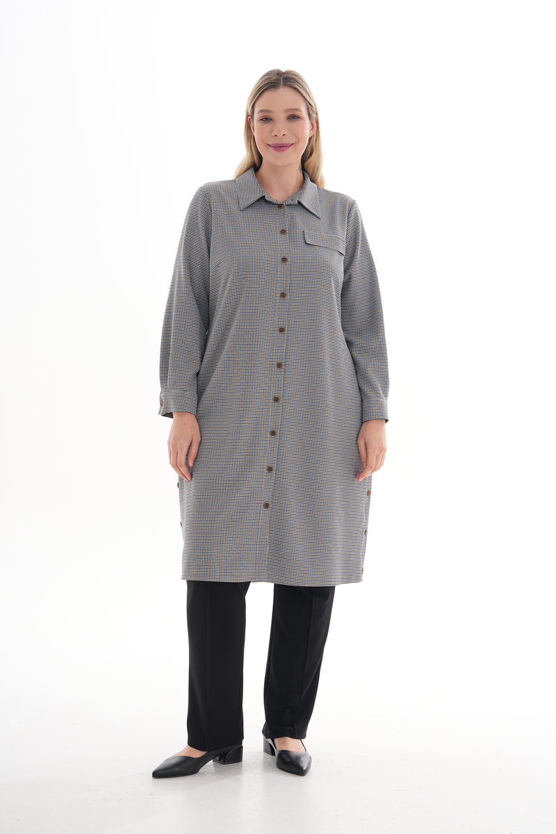 SR Side Button Long Shirt Blue