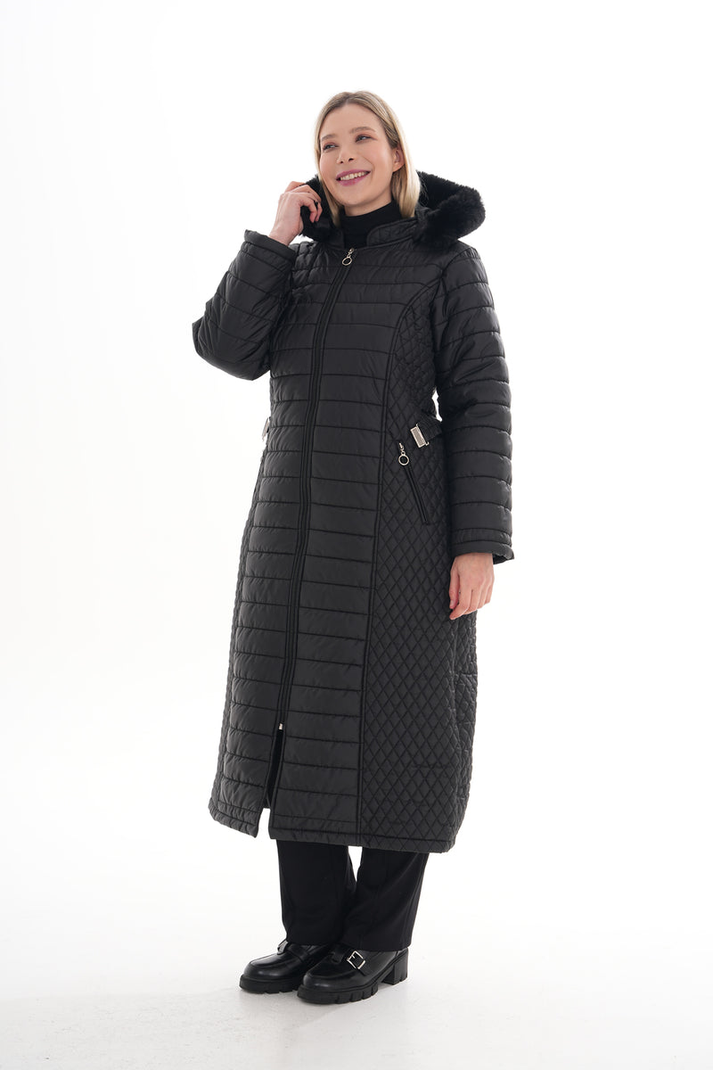 O&F Plus Size Long Coat Black