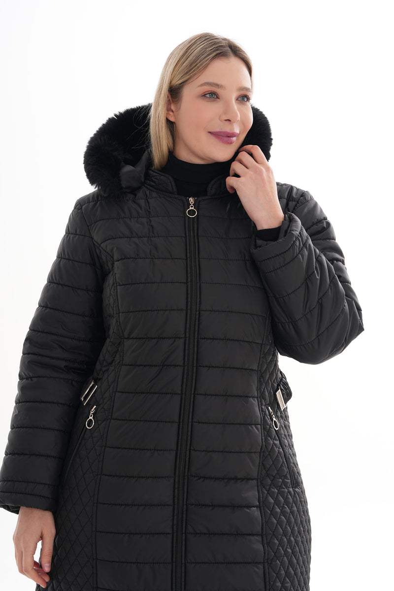 O&F Plus Size Long Coat Black