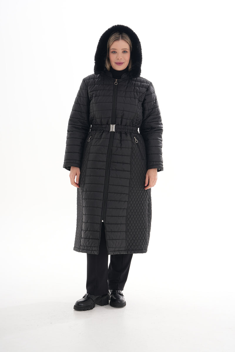 O&F Plus Size Long Coat Black