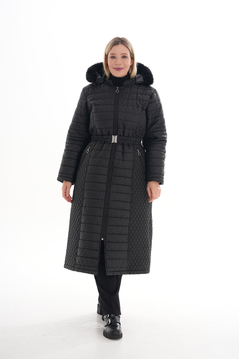 O&F Plus Size Long Coat Black