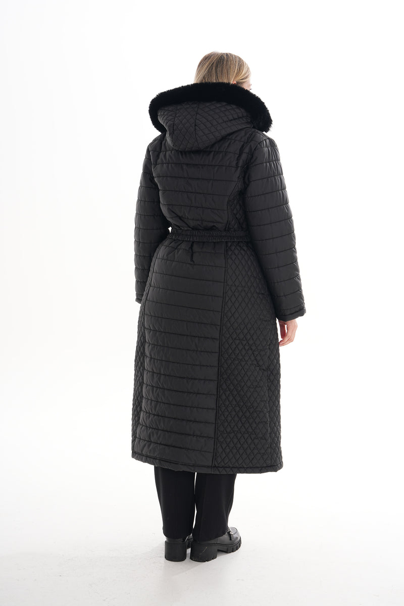 O&F Plus Size Long Coat Black