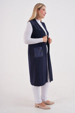 MSB Sandy Leather Detailed Vest Navy Blue