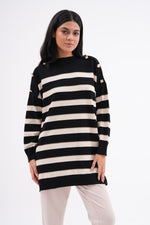 MRW Striped Shiny Knitted Tunic Black