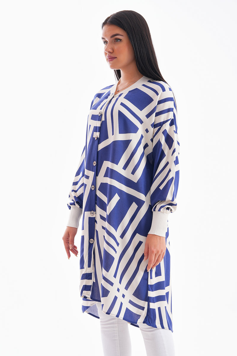 PL 110 Viscose Tunic Navy Blue&Ecru