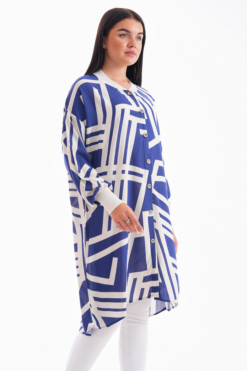 PL 110 Viscose Tunic Navy Blue&Ecru