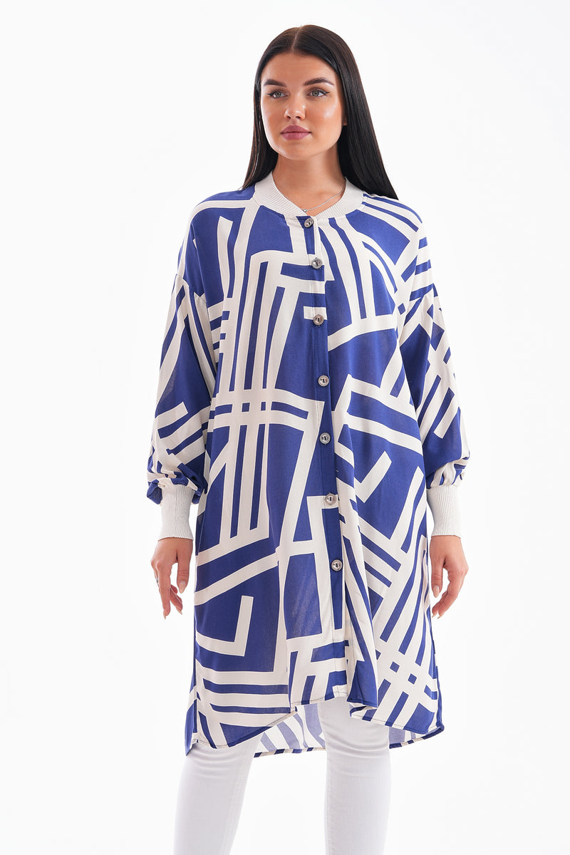PL 110 Viscose Tunic Navy Blue&Ecru