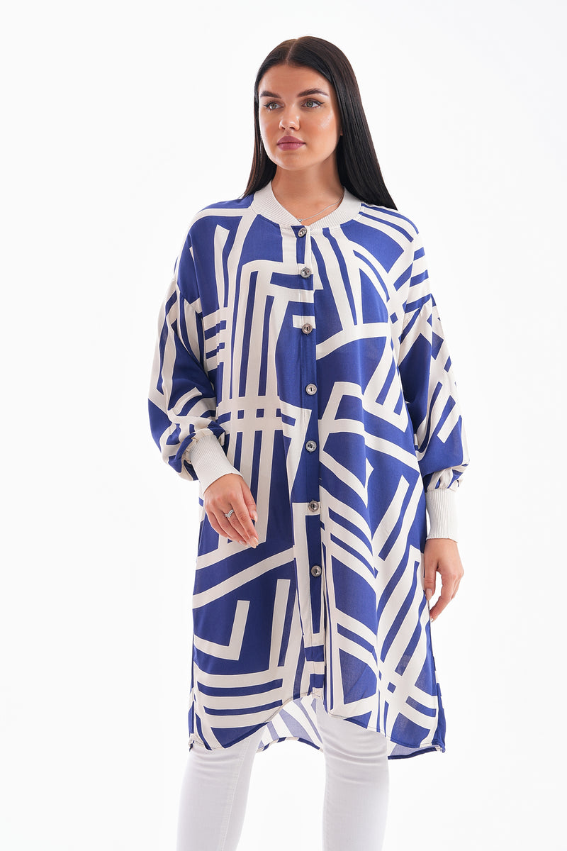 PL 110 Viscose Tunic Navy Blue&Ecru