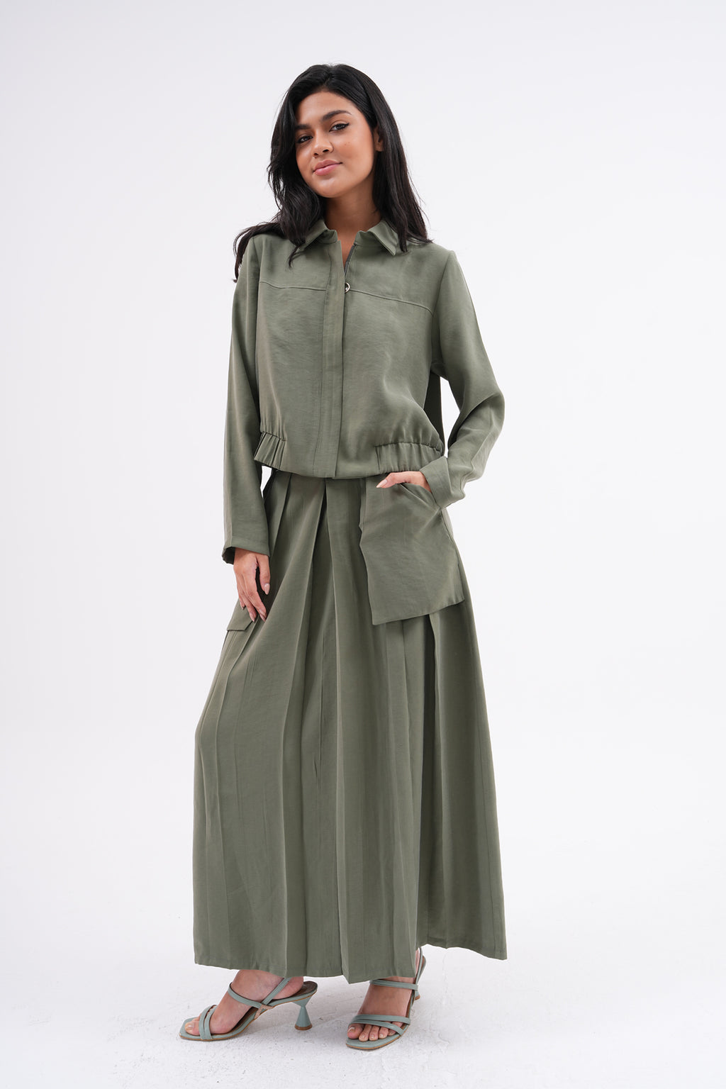 A&W Tencel Skirt Set Green