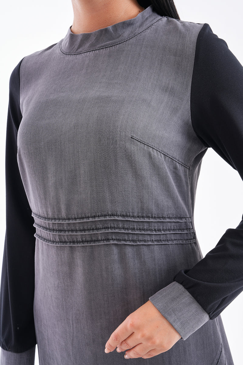 A&W Gray Denim Black Arm Dress