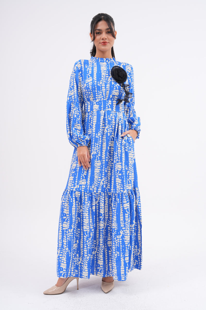 A&W Printed Cotton Dress Blue