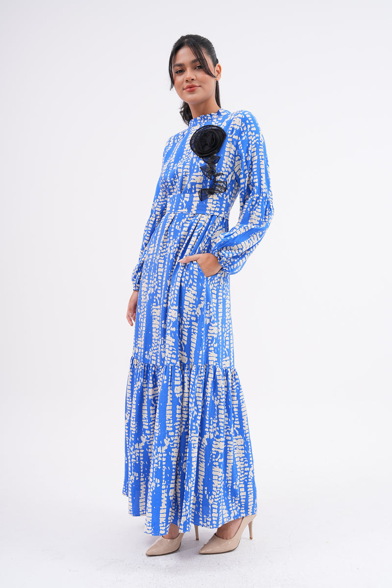 A&W Printed Cotton Dress Blue