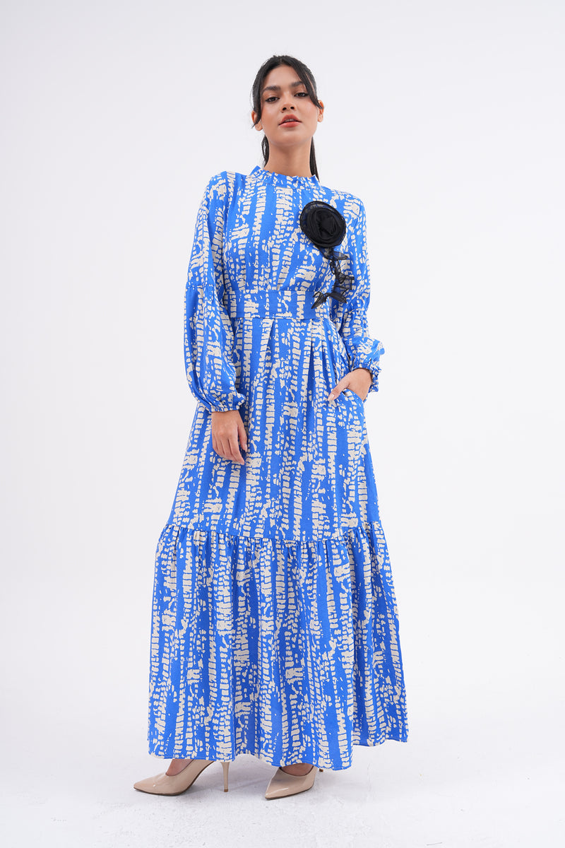 A&W Printed Cotton Dress Blue