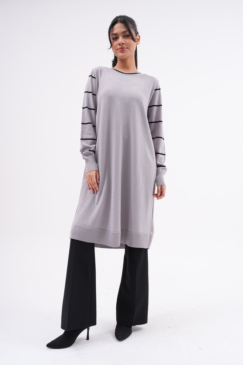 F&O Striped Arm Mercerized Tunic Gray