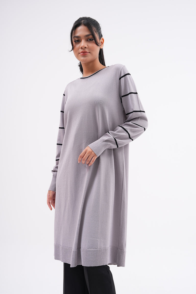 F&O Striped Arm Mercerized Tunic Gray