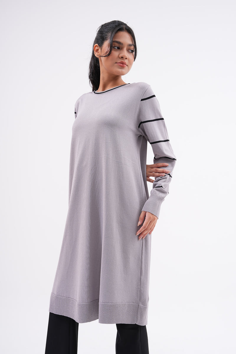 F&O Striped Arm Mercerized Tunic Gray