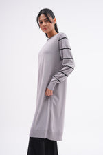 F&O Striped Arm Mercerized Tunic Gray