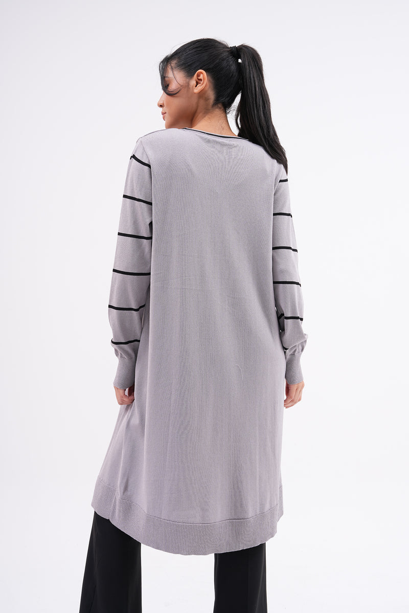 F&O Striped Arm Mercerized Tunic Gray