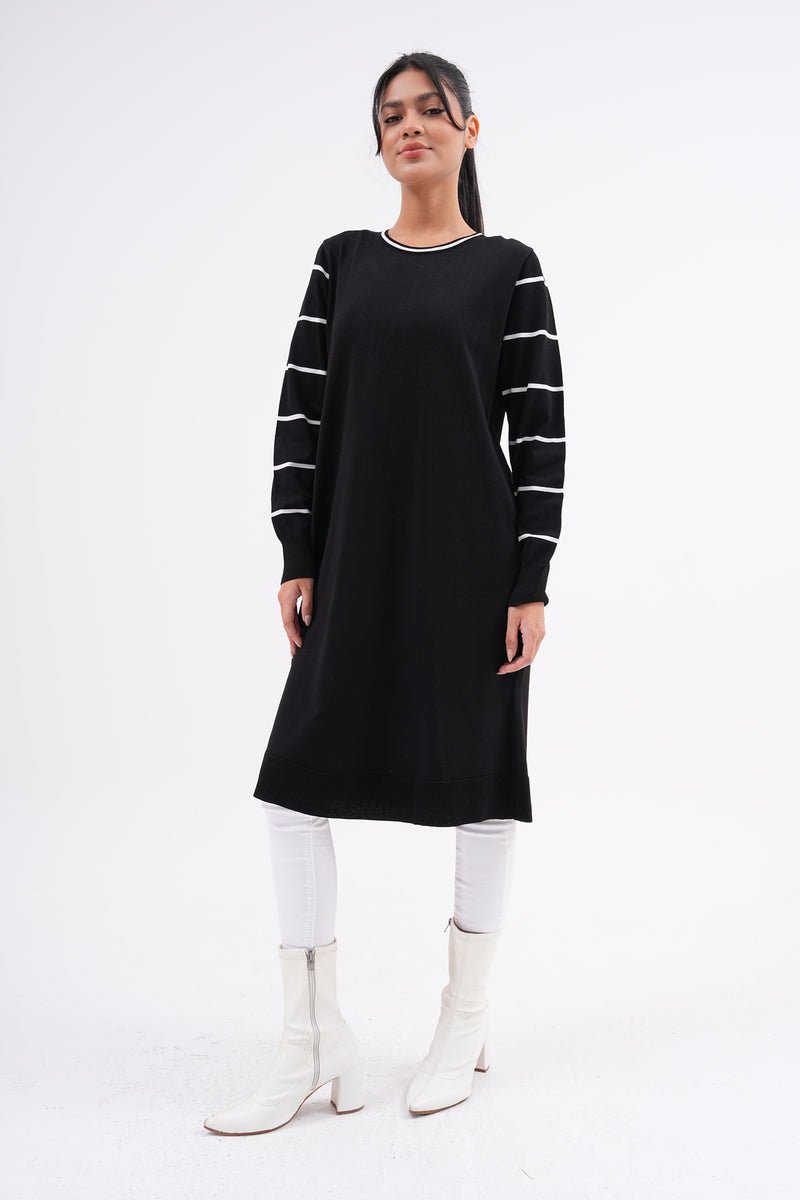 F&O Striped Arm Mercerized Tunic Black