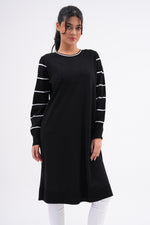 F&O Striped Arm Mercerized Tunic Black