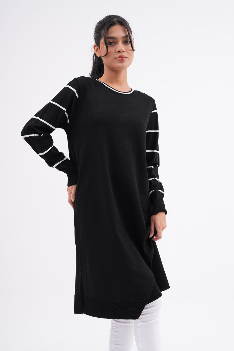 F&O Striped Arm Mercerized Tunic Black