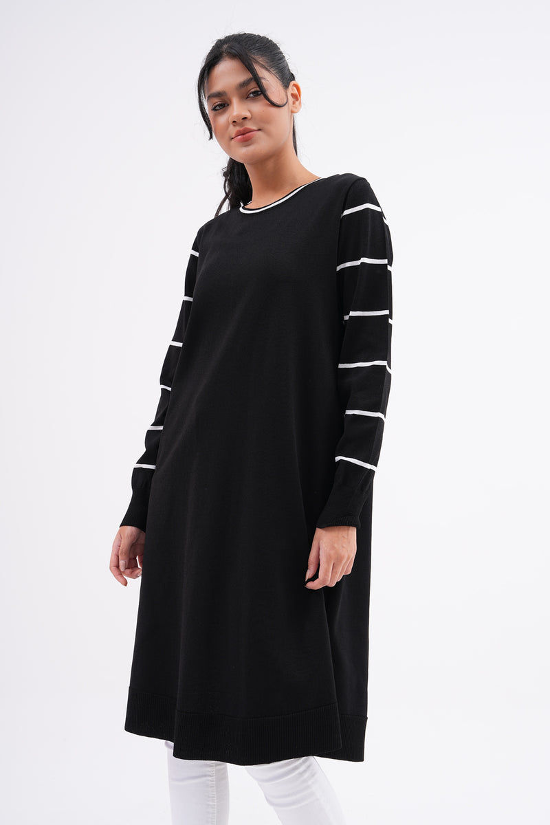 F&O Striped Arm Mercerized Tunic Black