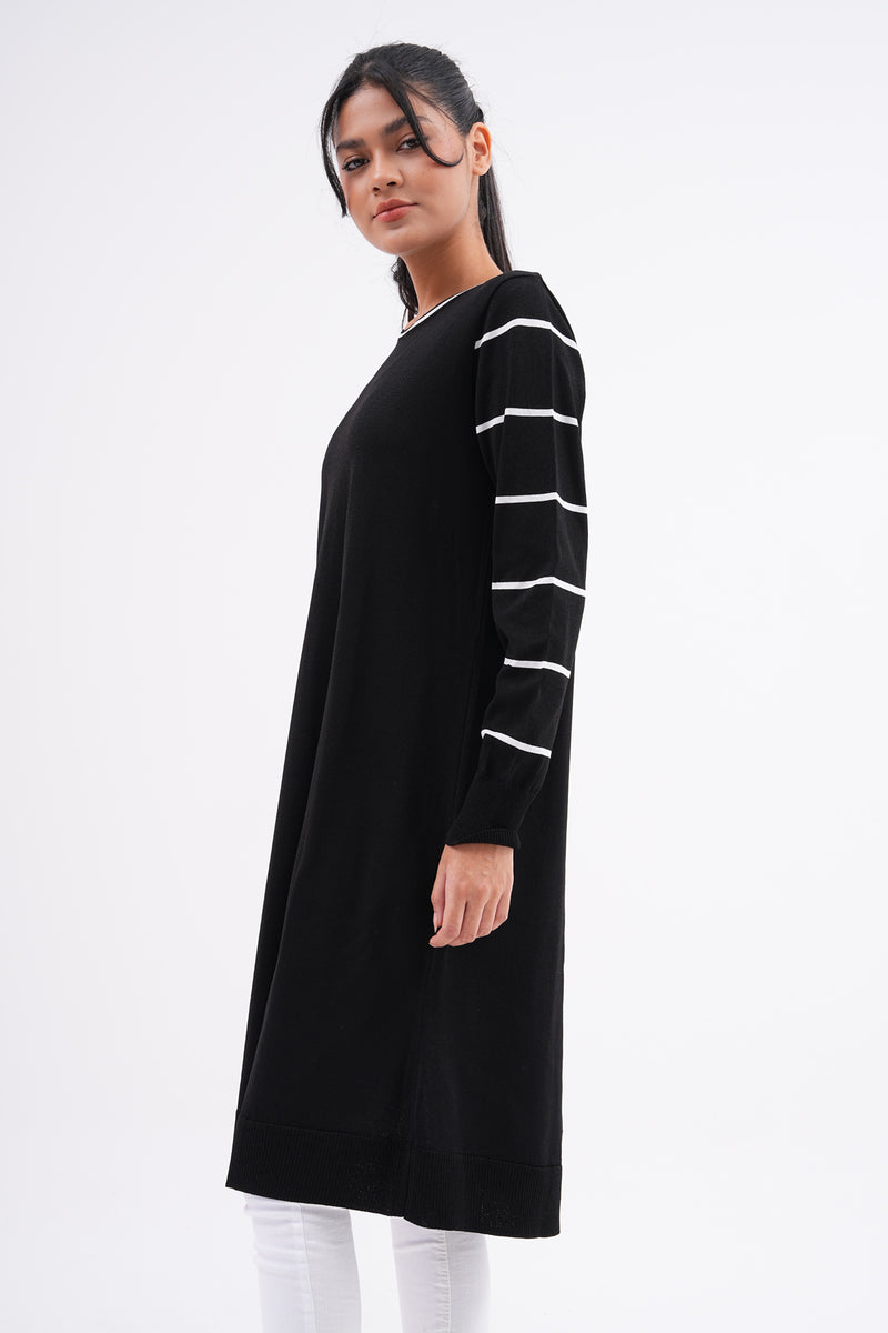 F&O Striped Arm Mercerized Tunic Black