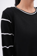 F&O Striped Arm Mercerized Tunic Black