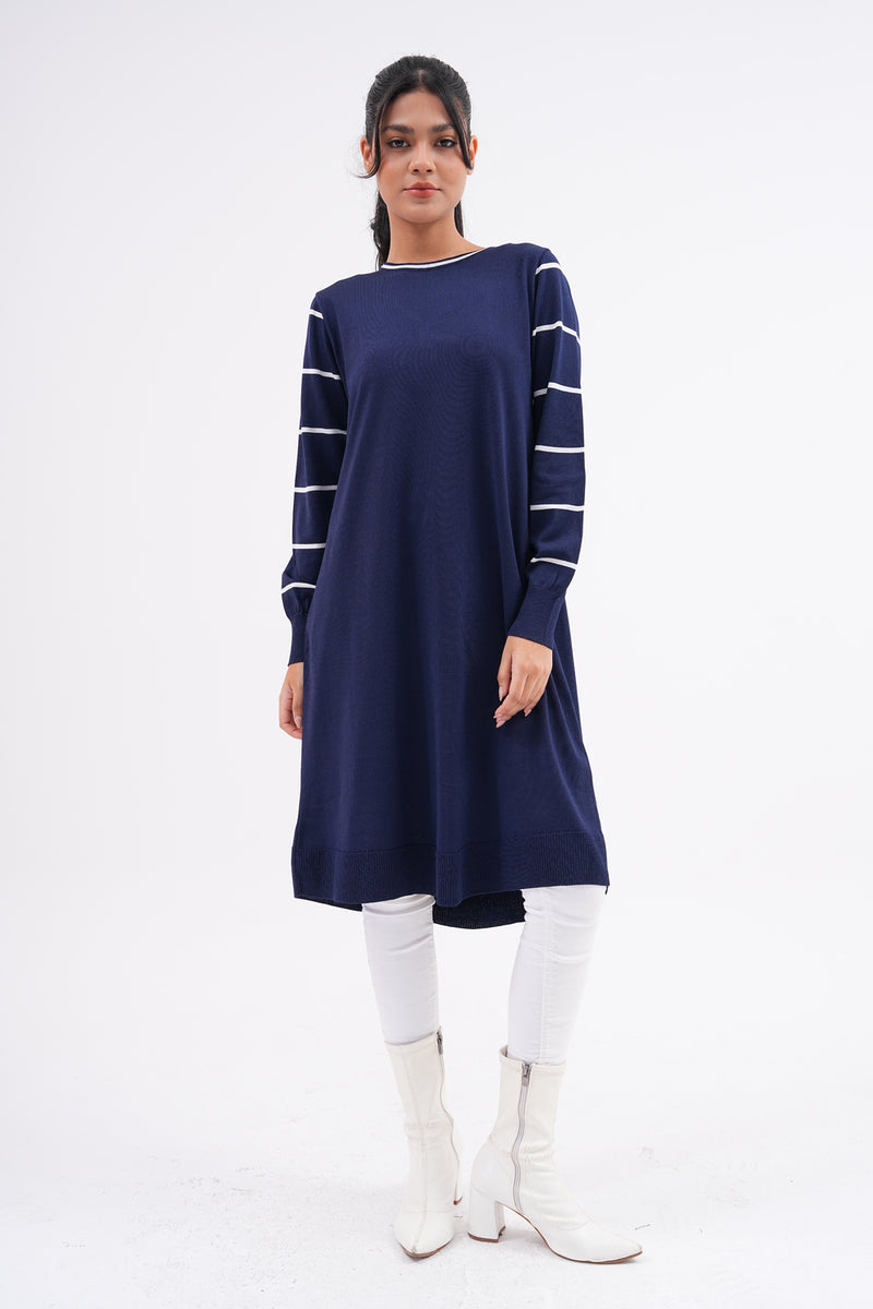 F&O Striped Arm Mercerized Tunic Navy Blue