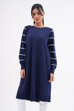 F&O Striped Arm Mercerized Tunic Navy Blue