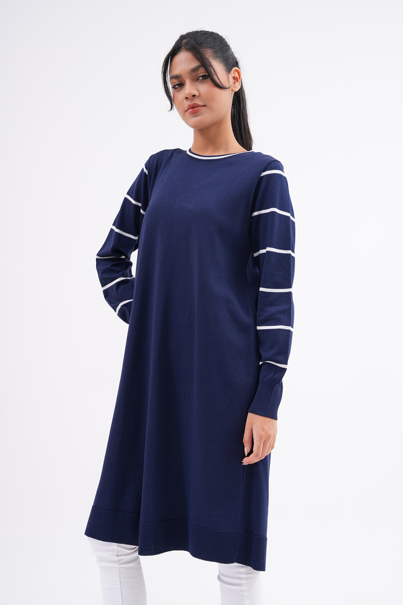 F&O Striped Arm Mercerized Tunic Navy Blue