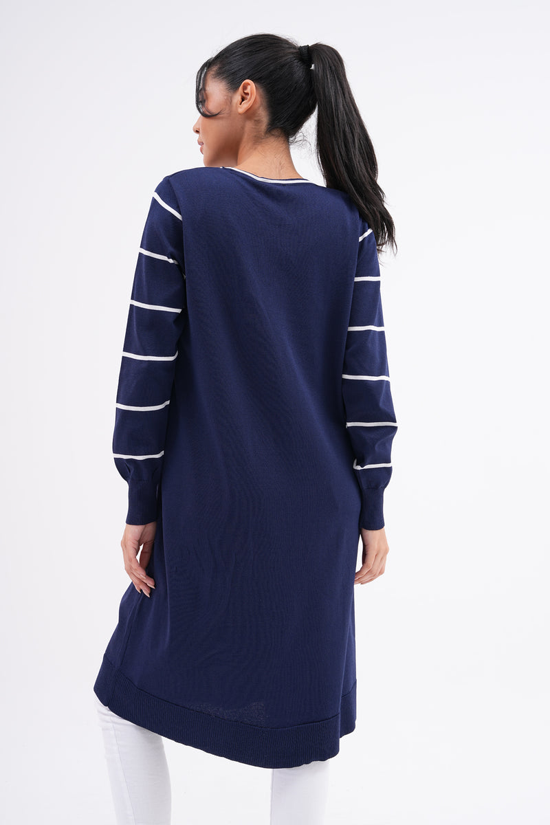 F&O Striped Arm Mercerized Tunic Navy Blue