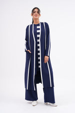 F&O White Line Mercerized Cardigan Navy Blue