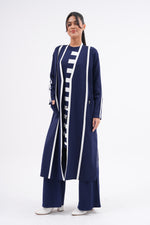 F&O White Line Mercerized Cardigan Navy Blue