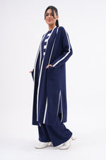 F&O White Line Mercerized Cardigan Navy Blue