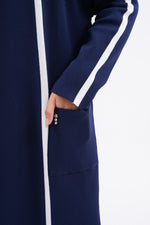 F&O White Line Mercerized Cardigan Navy Blue