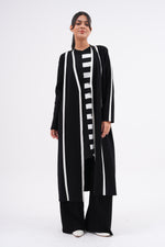 F&O White Line Mercerized Cardigan Black