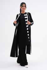 F&O White Line Mercerized Cardigan Black