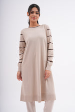 F&O Striped Arm Mercerized Tunic Beige