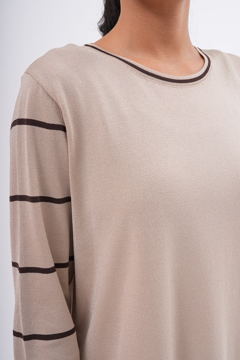 F&O Striped Arm Mercerized Tunic Beige