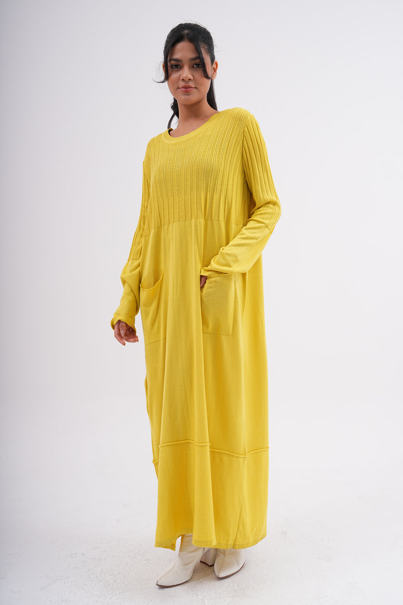 F&O Pocket Dtld Mercerized Dress Yellow