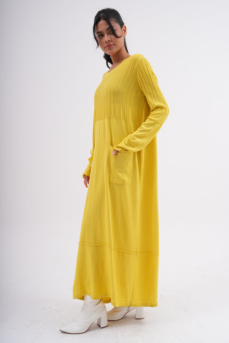 F&O Pocket Dtld Mercerized Dress Yellow