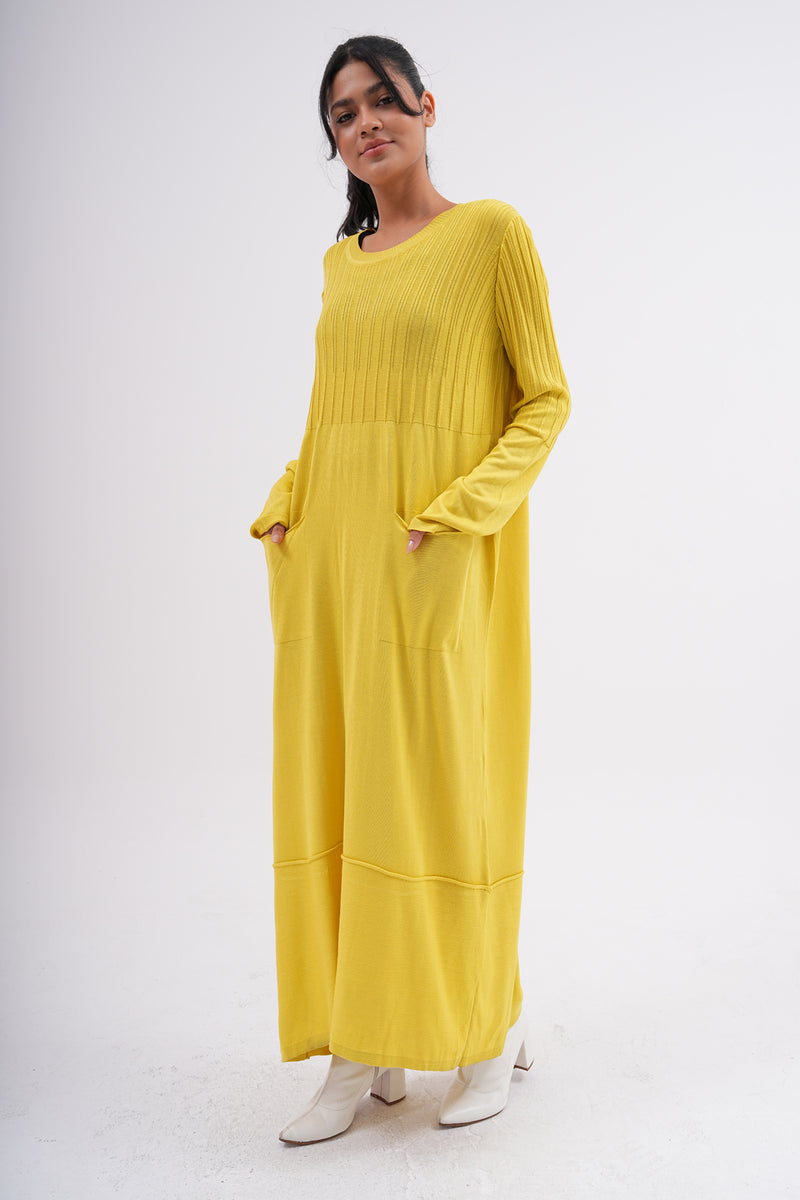 F&O Pocket Dtld Mercerized Dress Yellow