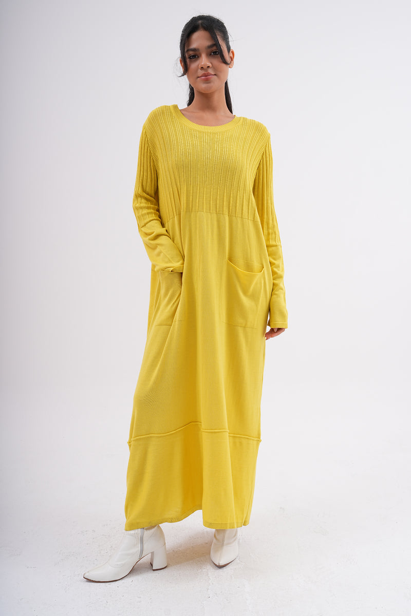 F&O Pocket Dtld Mercerized Dress Yellow