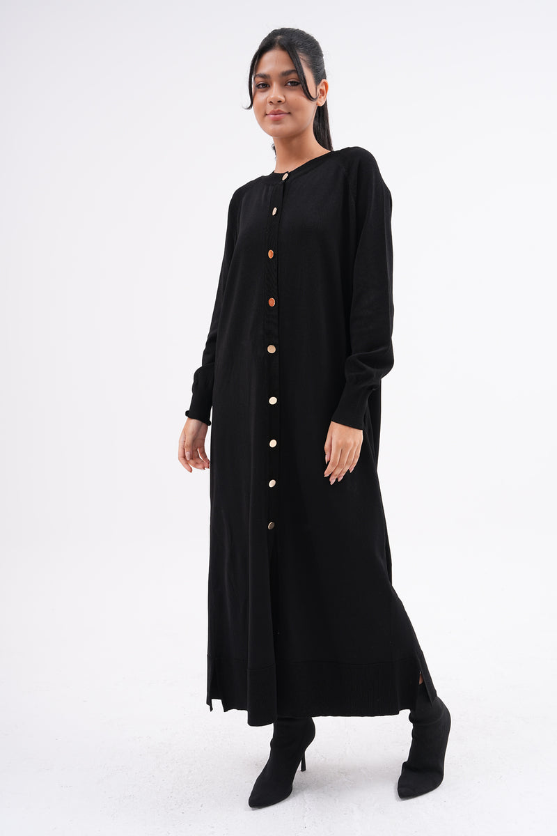 F&O Long Mercerized Cardigan Black