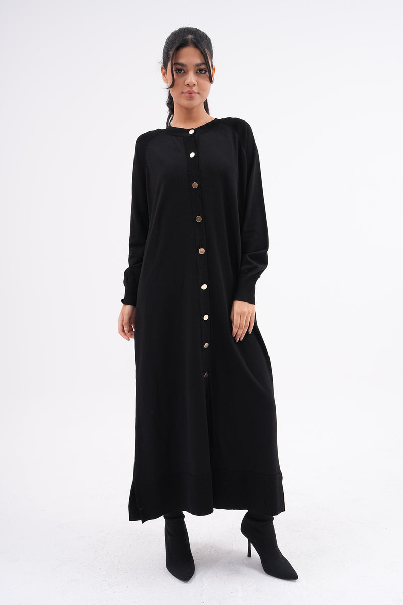 F&O Long Mercerized Cardigan Black